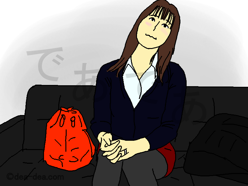 ホテルのソファーに座った人妻のイラスト