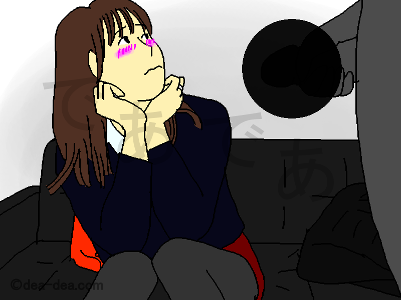 勃起した男性のイチモツをみて頬が赤くなる人妻のイラスト