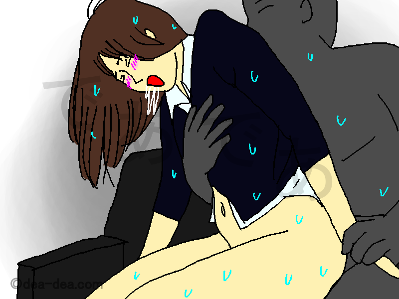 下半身だけすっぽんぽんで挿入される人妻のイラスト　座位