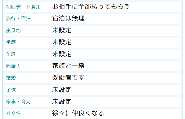 PCMAX人妻のプロフィール（スクショ）